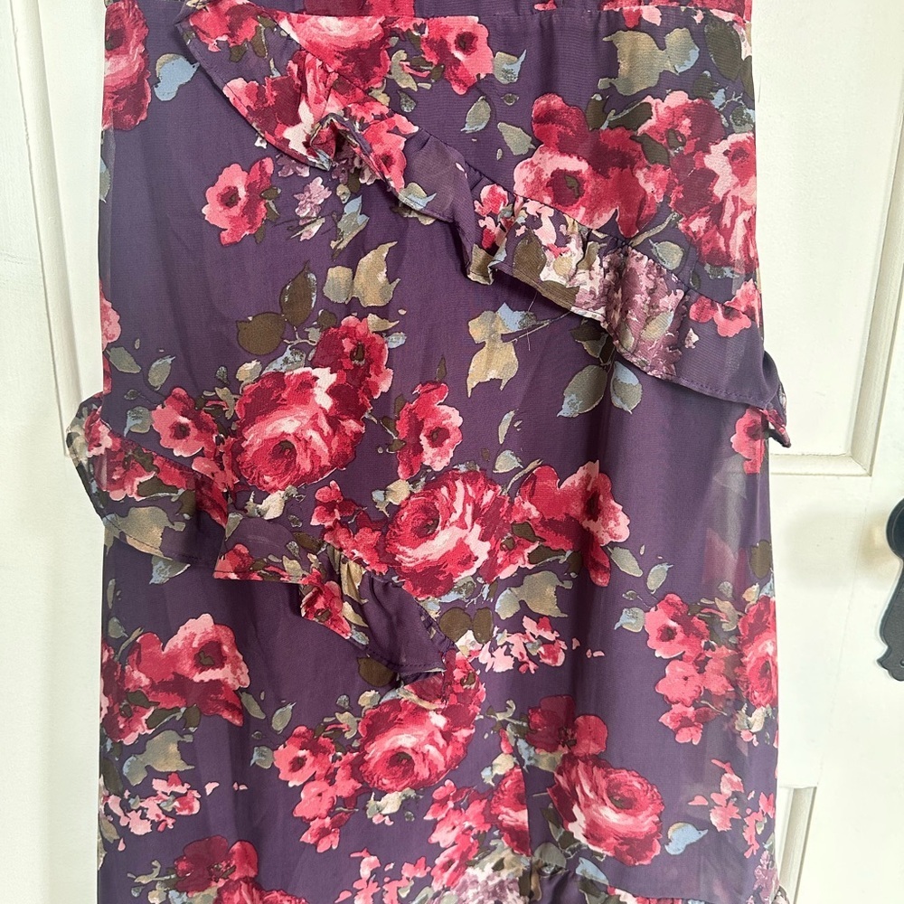 Lulus Purple & Red Floral Maxi Dress with Ruffles & Slit, Romantic & Flowing s M - Picture 4 of 6